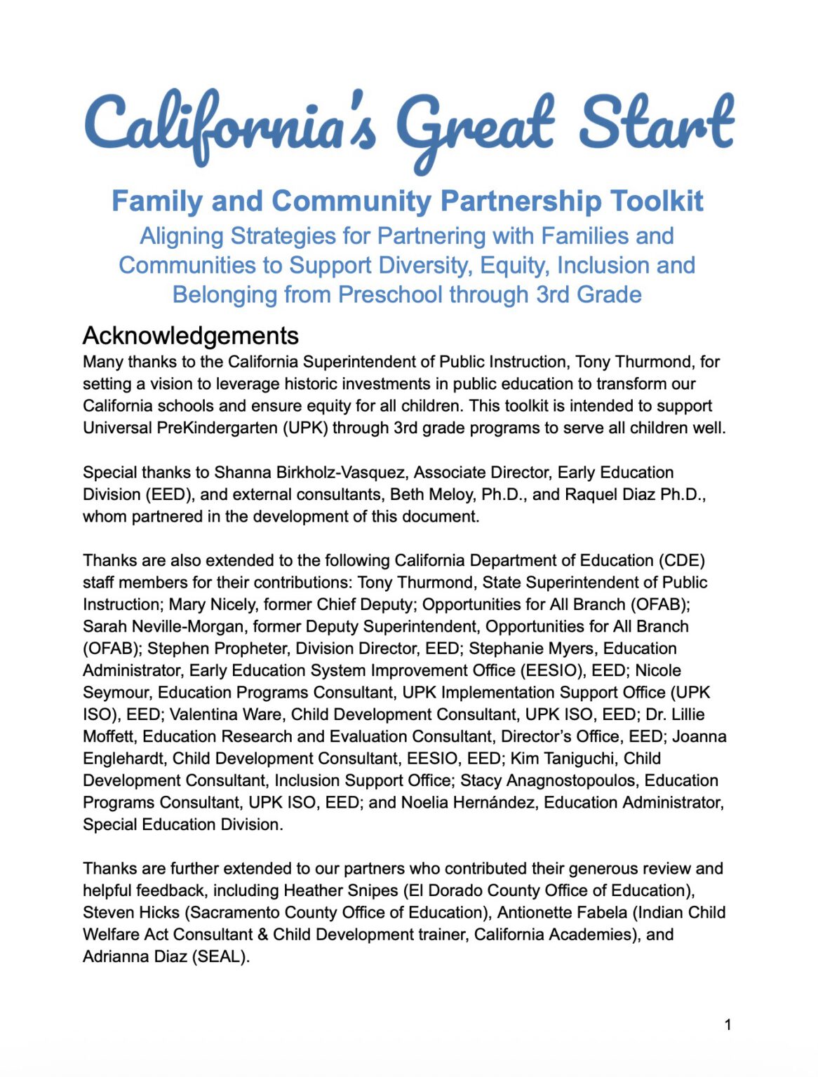 Family and Community Partnerships Toolkit - California’s Universal ...